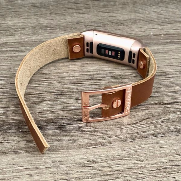 Light Brown Leather Band Rose Gold Fitbit Charge 3 - Picture 6 of 8